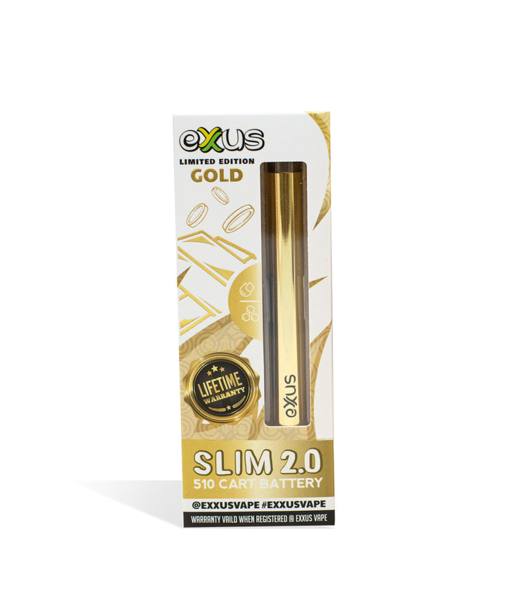 Gold Exxus Vape Slim 2.0 Cartridge Vaporizer single pack on white background