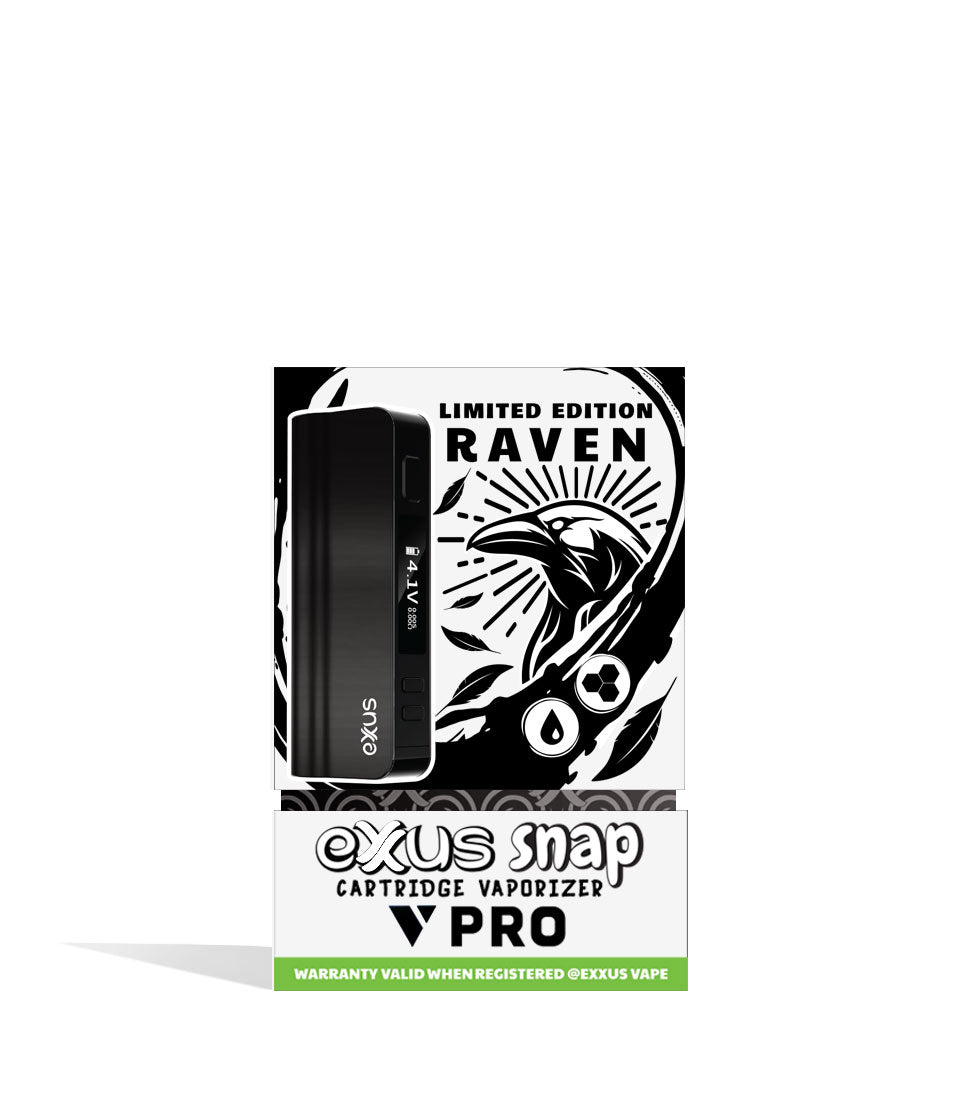 Raven Exxus Snap VV Pro Cartridge Vaporizer Packaging Front View on White Background