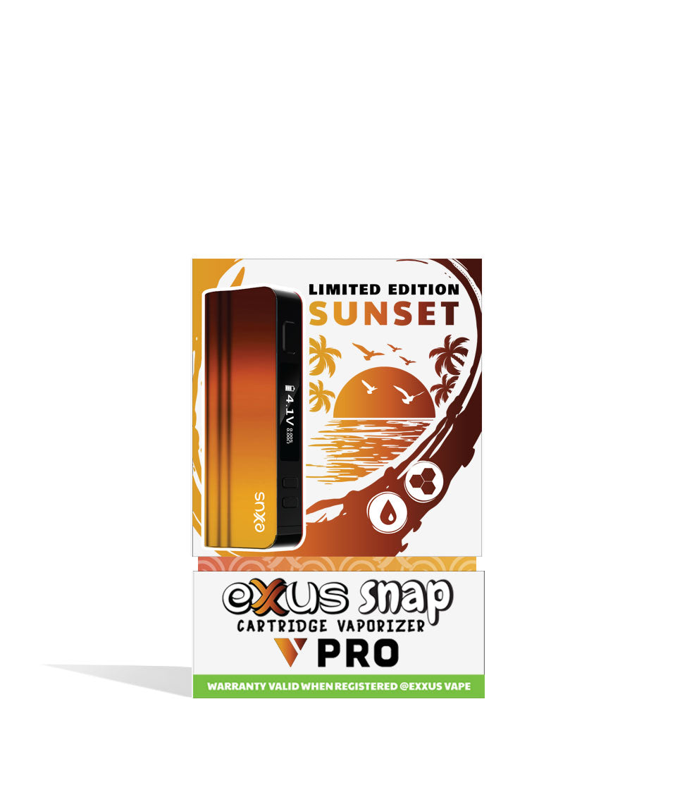 Sunset Exxus Snap VV Pro Cartridge Vaporizer Packaging Packaging Front View on White Background